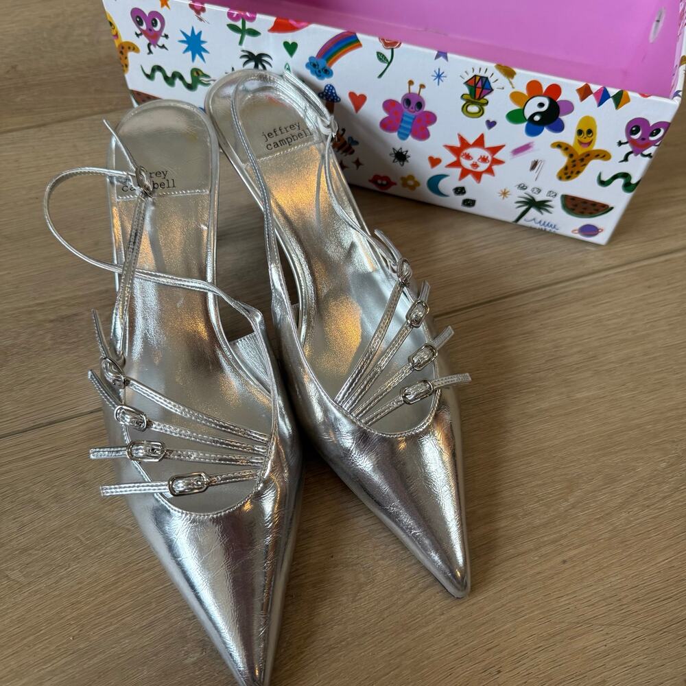 NWT Jeffrey Campbell Lash slingback heels in Metallic Silver - Picture 2 of 6